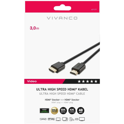 Vivanco 47177 3m 8K 60Hz 4K 120Hz 2.1 HDMI Lead - Black
