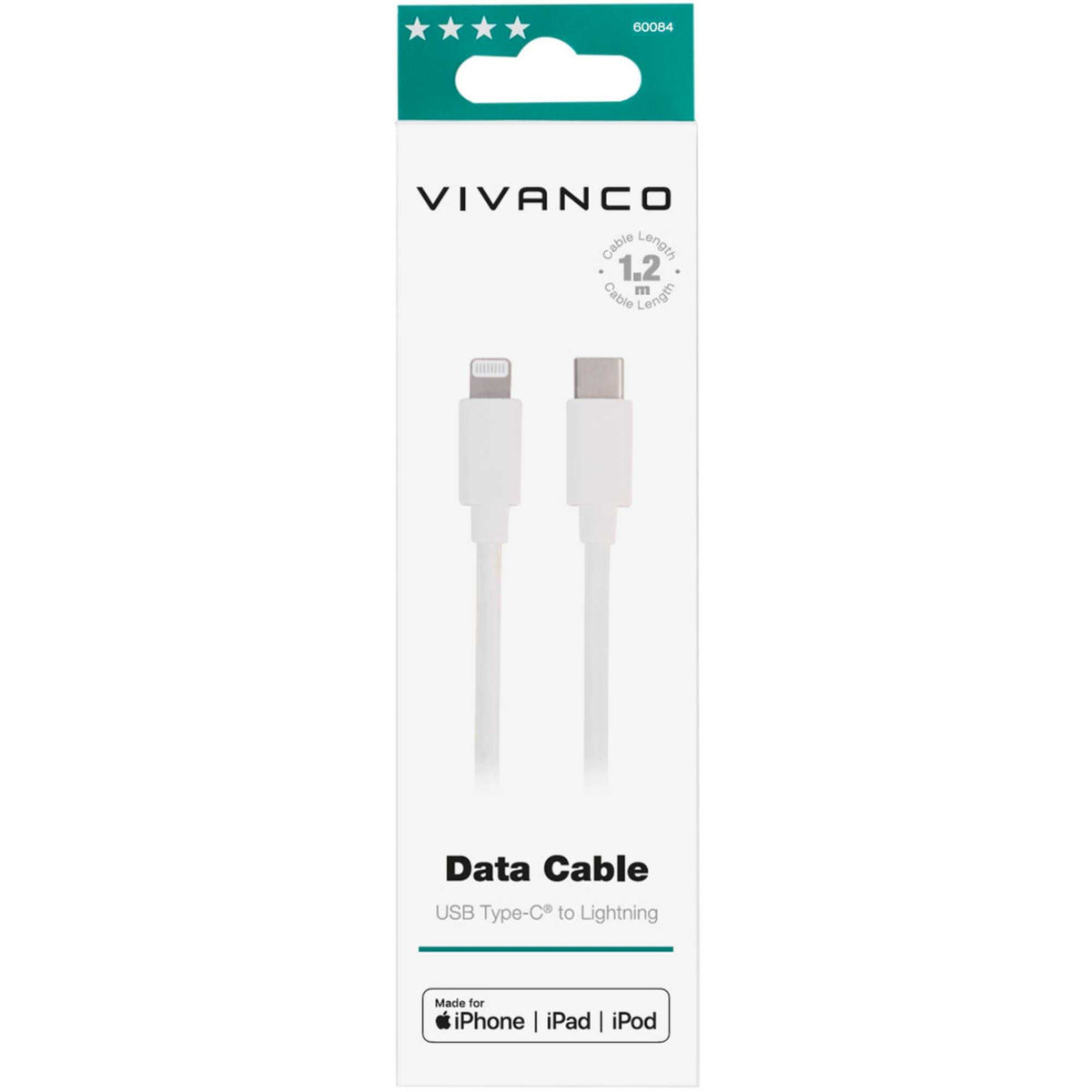 Vivanco 60084 1.2m Data Cable Lightning to USB-Type-C