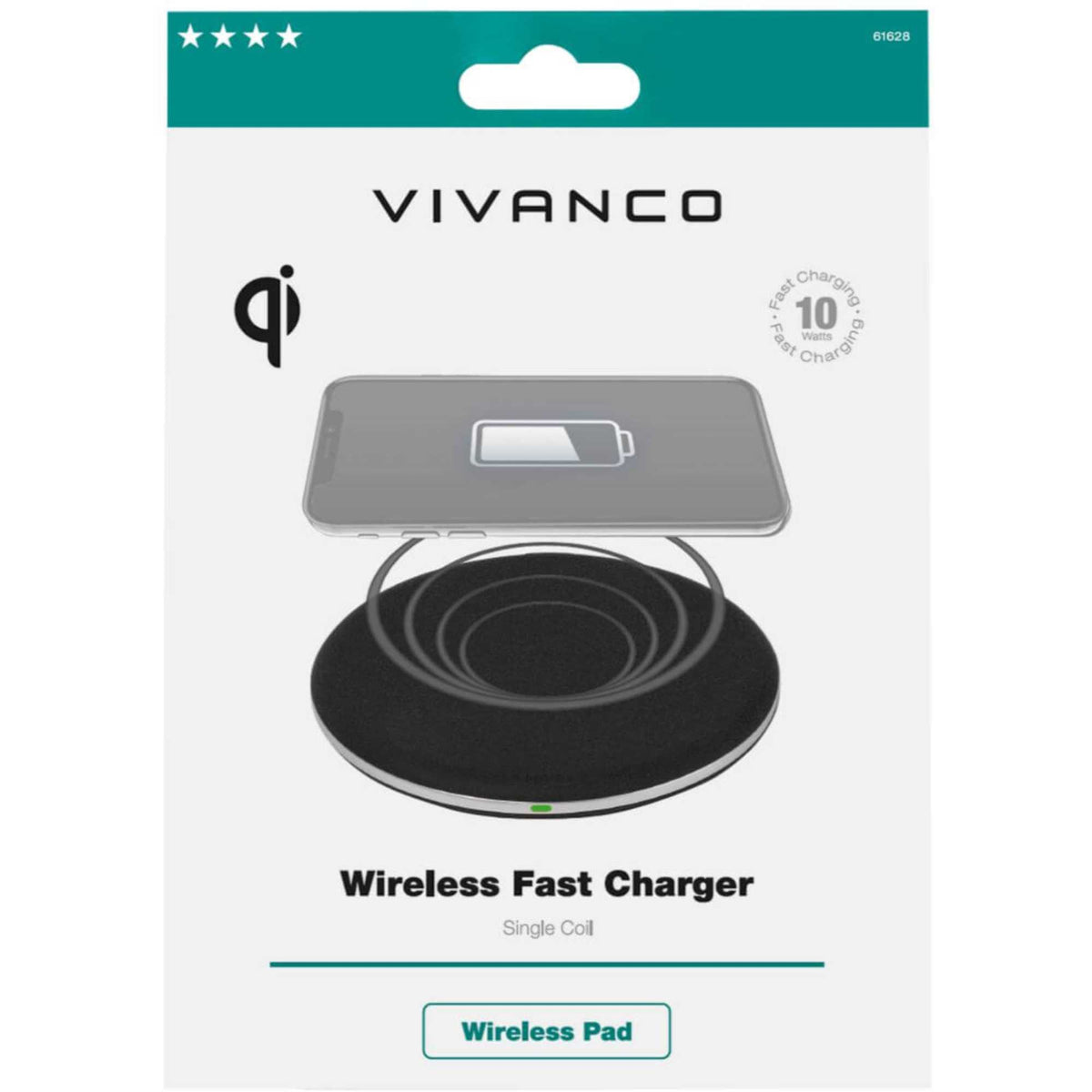 Vivanco 61628 10W Wireless QI Certified Fast Charging Pad with LED Light