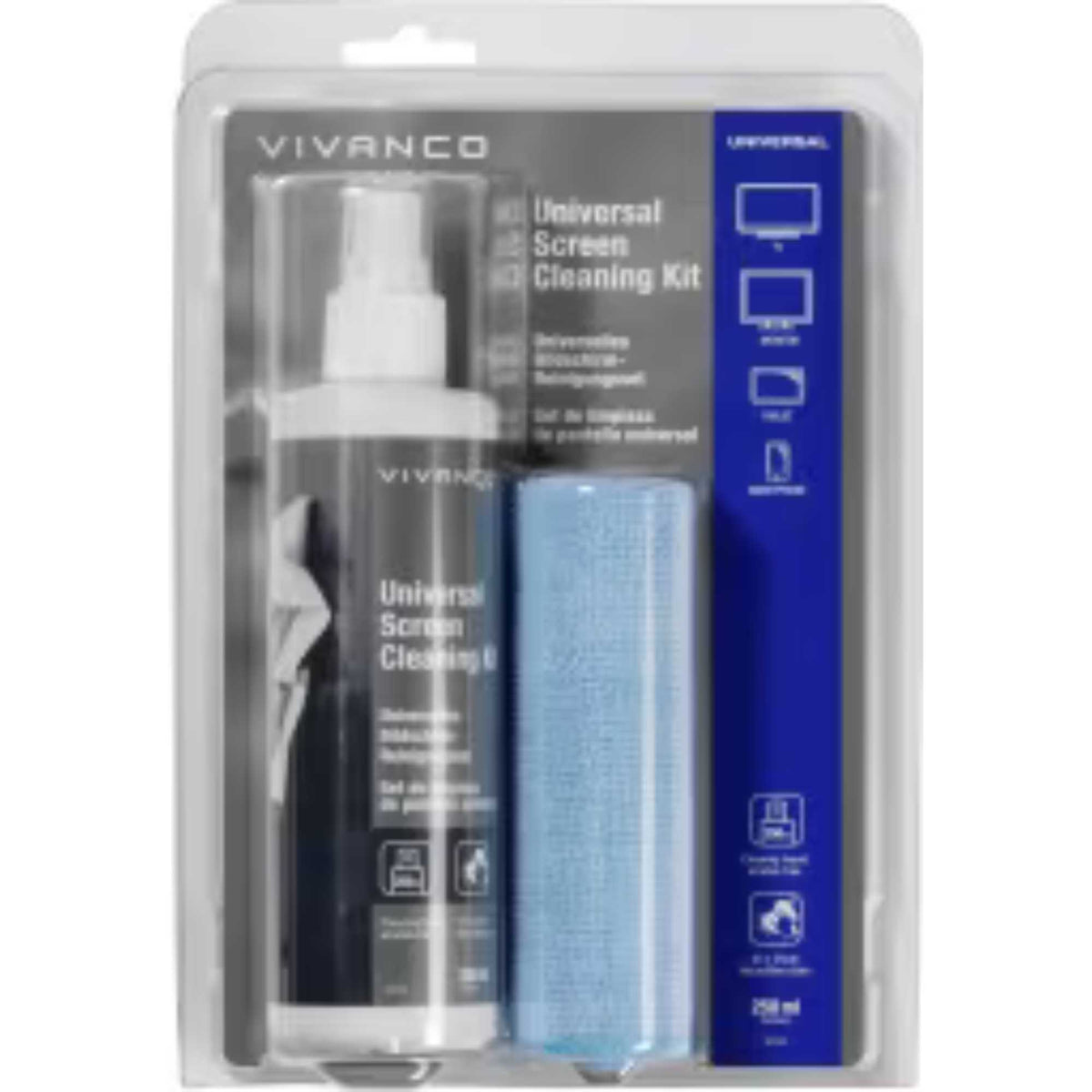 Vivanco SCREENCLEAN250 250ml Universal Screen Cleaning Kit with Microfiber Cloth