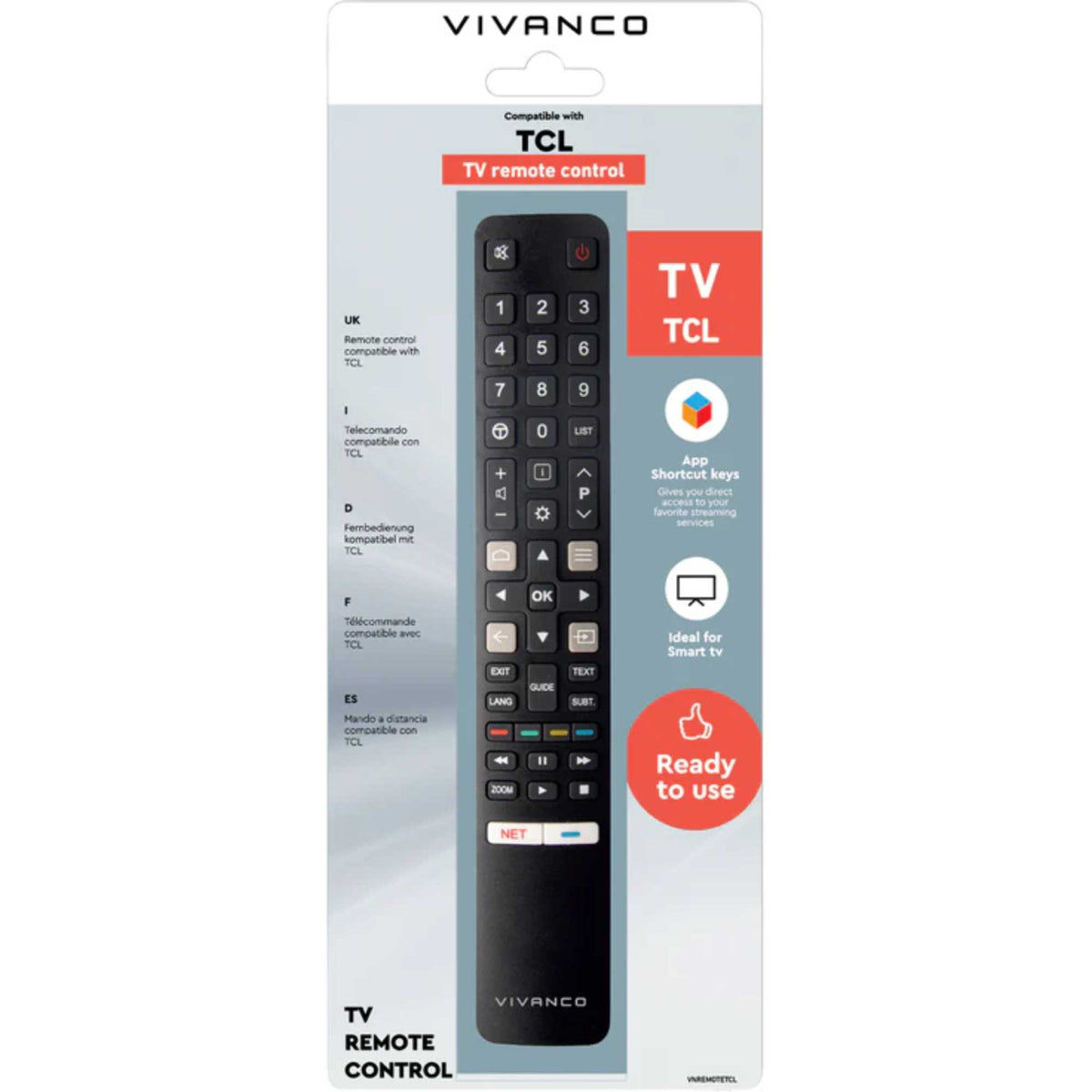 Vivanco VVREMOTETCL Remote Control for TCL TVs