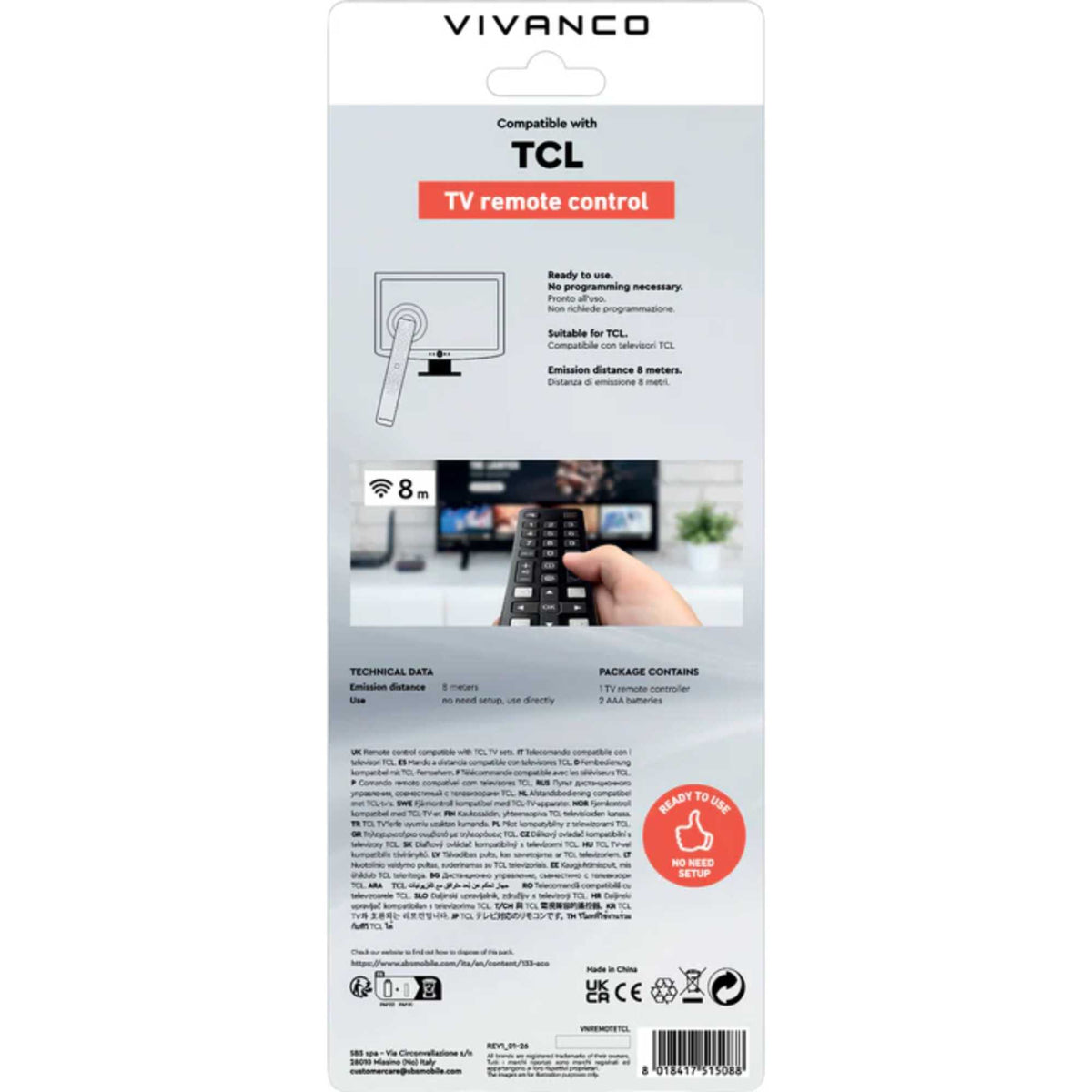Vivanco VVREMOTETCL Remote Control for TCL TVs