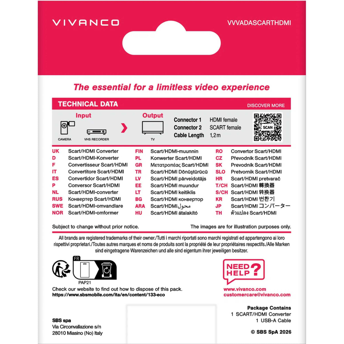 Vivanco VVVADASCARTHDMI Scart to HDMI Converter
