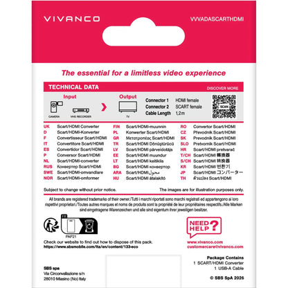Vivanco VVVADASCARTHDMI Scart to HDMI Converter