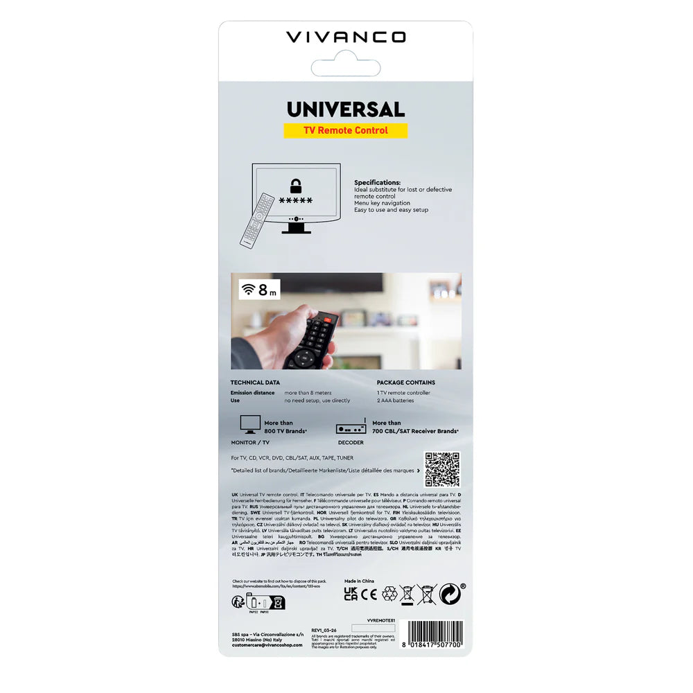 Vivanco VVREMOTE81 8-in-1 Universal Remote Control