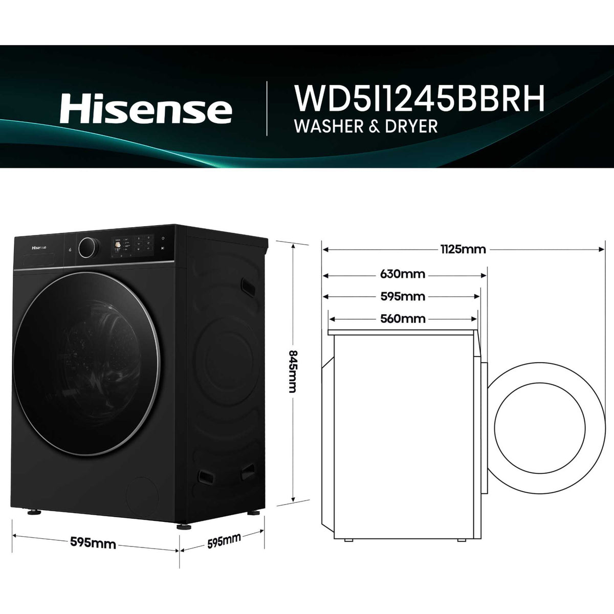 Hisense WD5I1245BBRH 5i Series 12/8kg 1400rpm Washer Dryer - Black