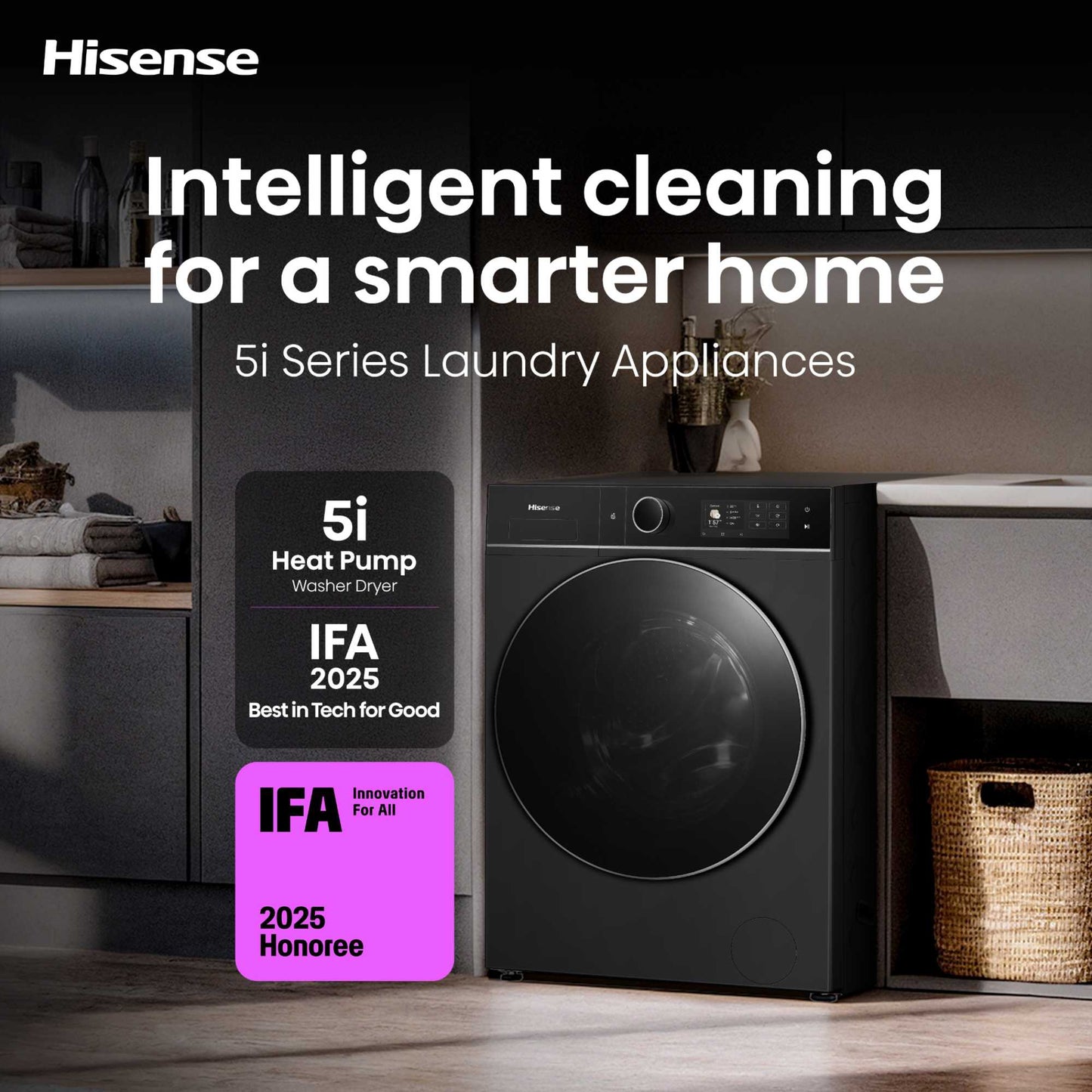 Hisense WD5I1245BBRH 5i Series 12/8kg 1400rpm Washer Dryer - Black