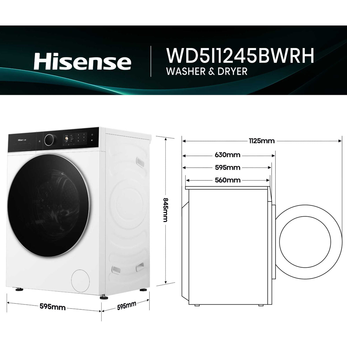 Hisense KitchenFit 5i Series 12kg Wash 8kg 1400rpm Washer Dryer - WD5I1245BWRH