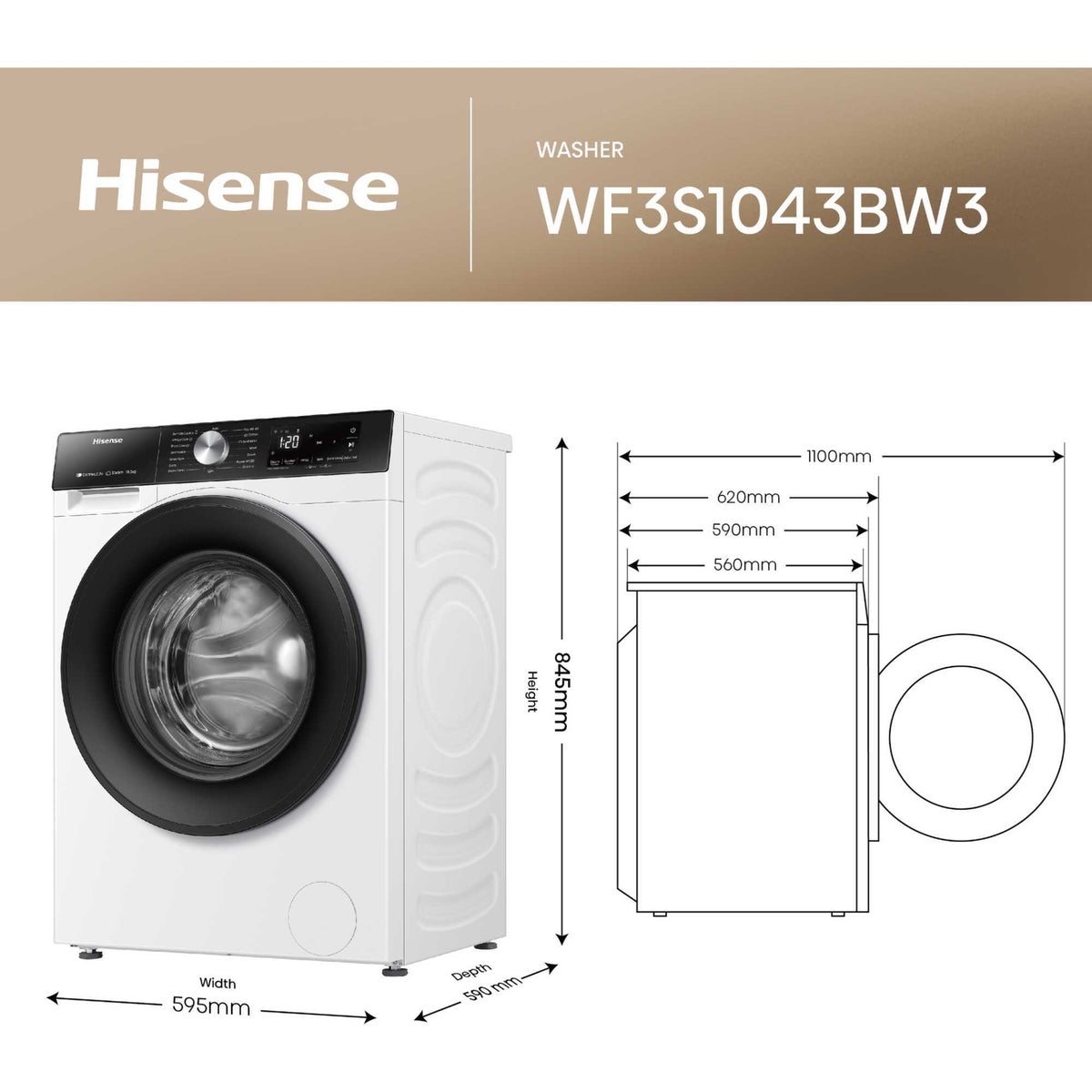 Hisense 3S Series 10.5kg 1400rpm Washing Machine - WF3S1043BW3