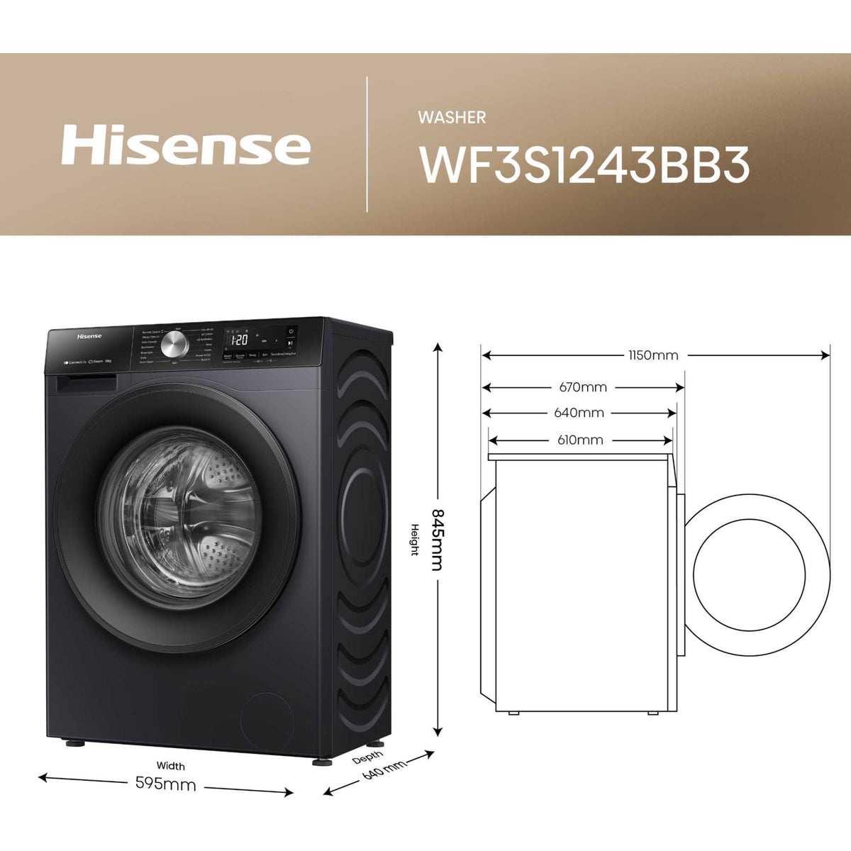 Hisense 3S Series 12kg 1400rpm Washing Machine - WF3S1243BB3