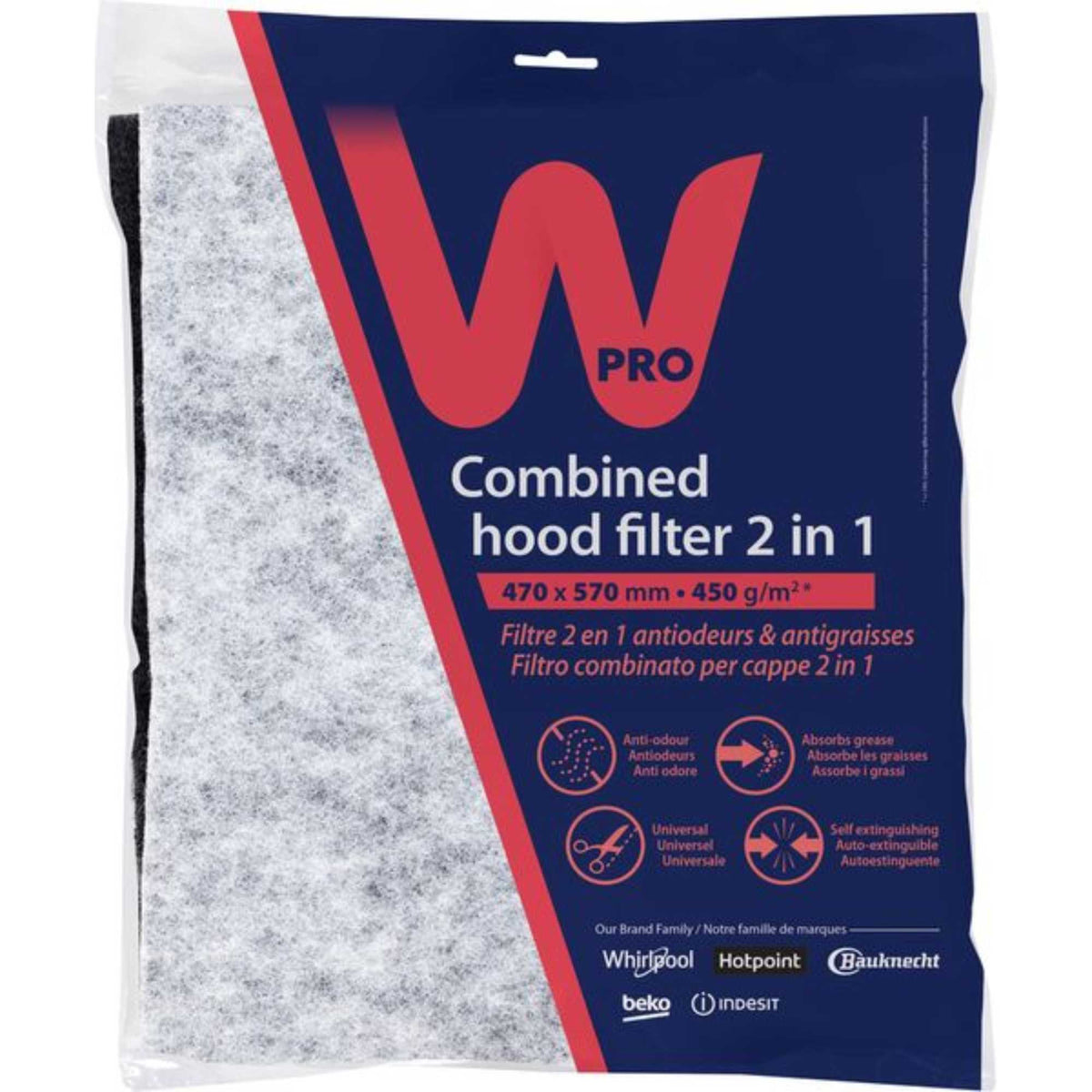 WPRO C00380049 Universal 2-in-1 Grease & Carbon Filter