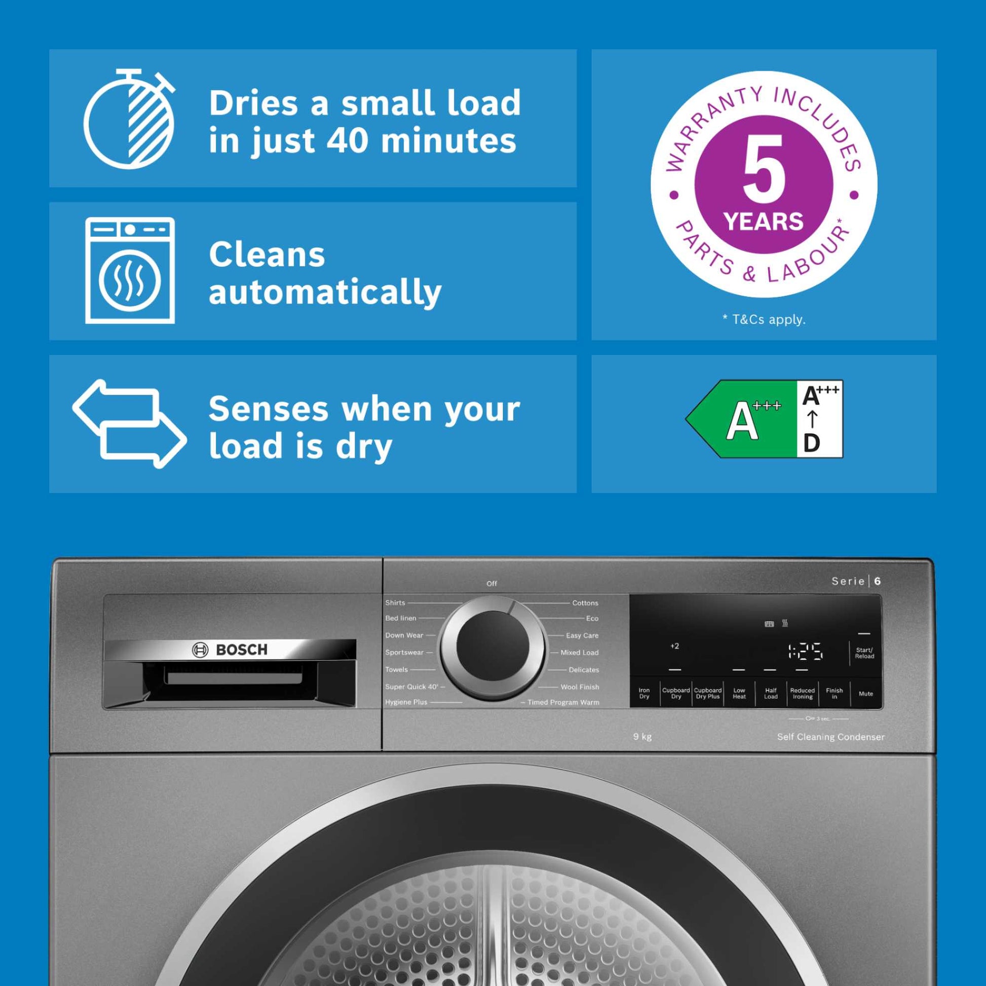 Bosch Series 6 9kg Heat Pump Tumble Dryer - WQG245R2GB