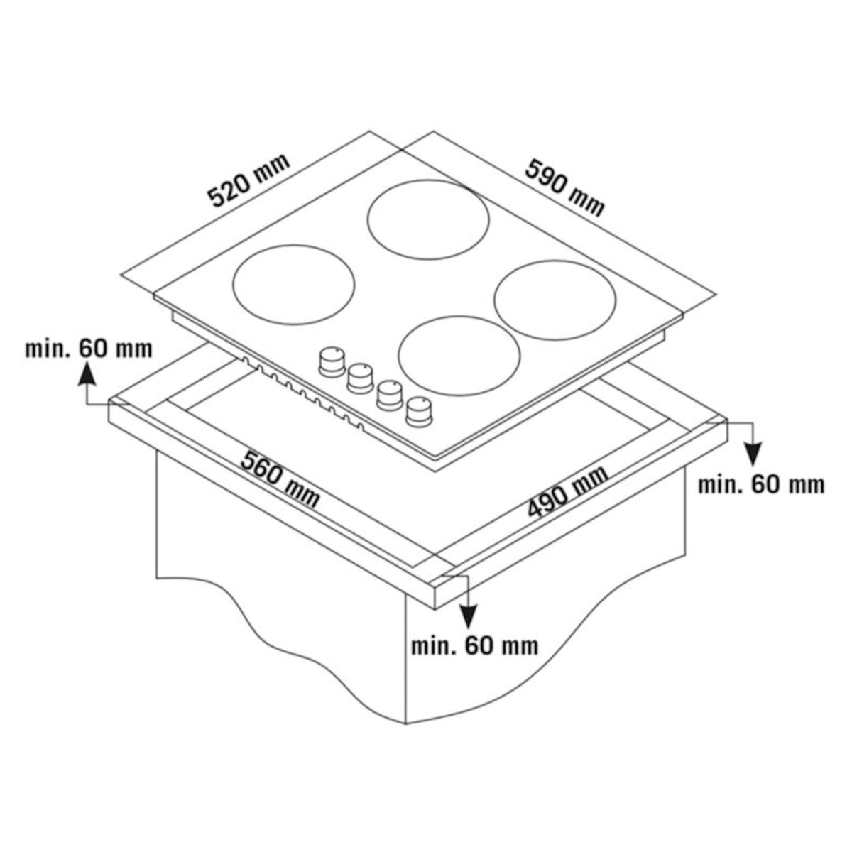 Altimo BEHS1SS 4 Zone 60cm Sealed Plate Electric Hob