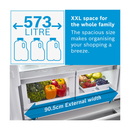 Bosch Series 8 American Style Fridge Freezer 60/40 No Frost - Stainless Steel - KFF96PIEP
