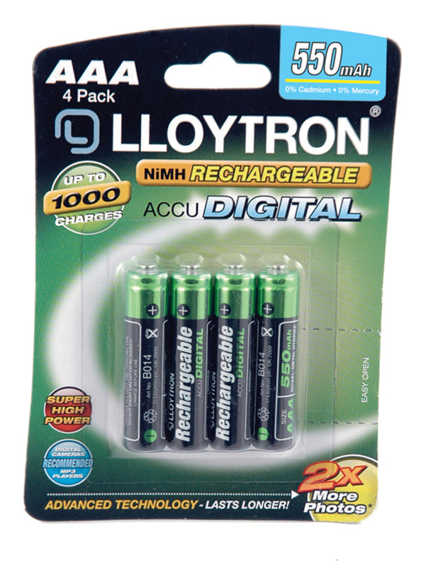 AAA 550MAH DIGITAL RECHARGE BATTERIES PK 4