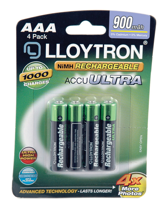 AAA 900MAH ULTRA RECHARGEABLE BATTERIES 4 PK