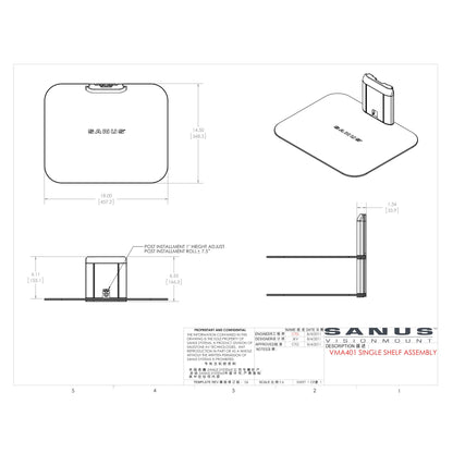 Sanus VMA401-B1 Under TV Wall Single Shelf - Black